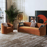 Sofá curvo moderno de terciopelo de 70.9" en naranja con base de acero inoxidable
