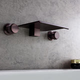 Grifo de lavabo de baño de cascada montado en la pared de latón macizo Moda manija de doble perilla en bronce aceitado