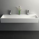 47 pouces mur mur à double évier de pierre en pierre mate lavabo de salle de bain à creux blanc