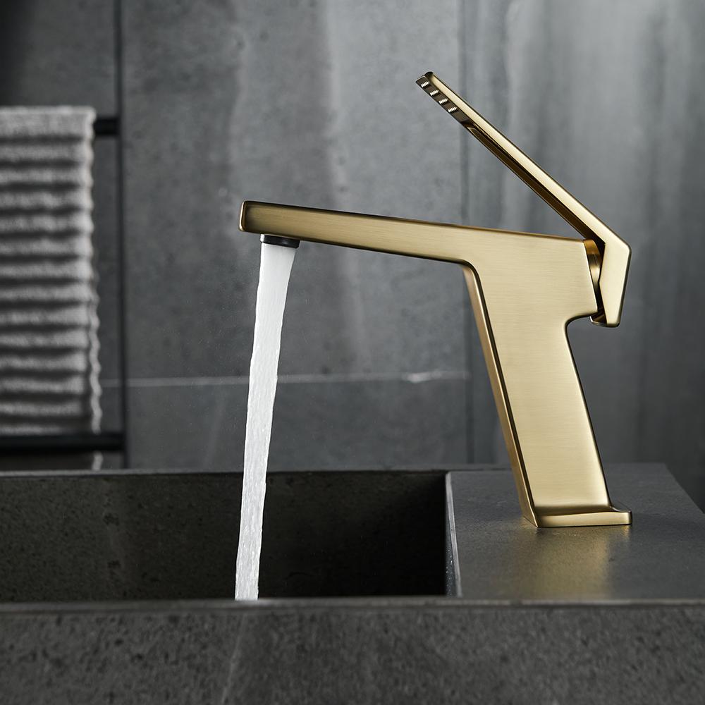 Gold Bathroom Sink Faucet 1-Hole Single Handle Solid Brass