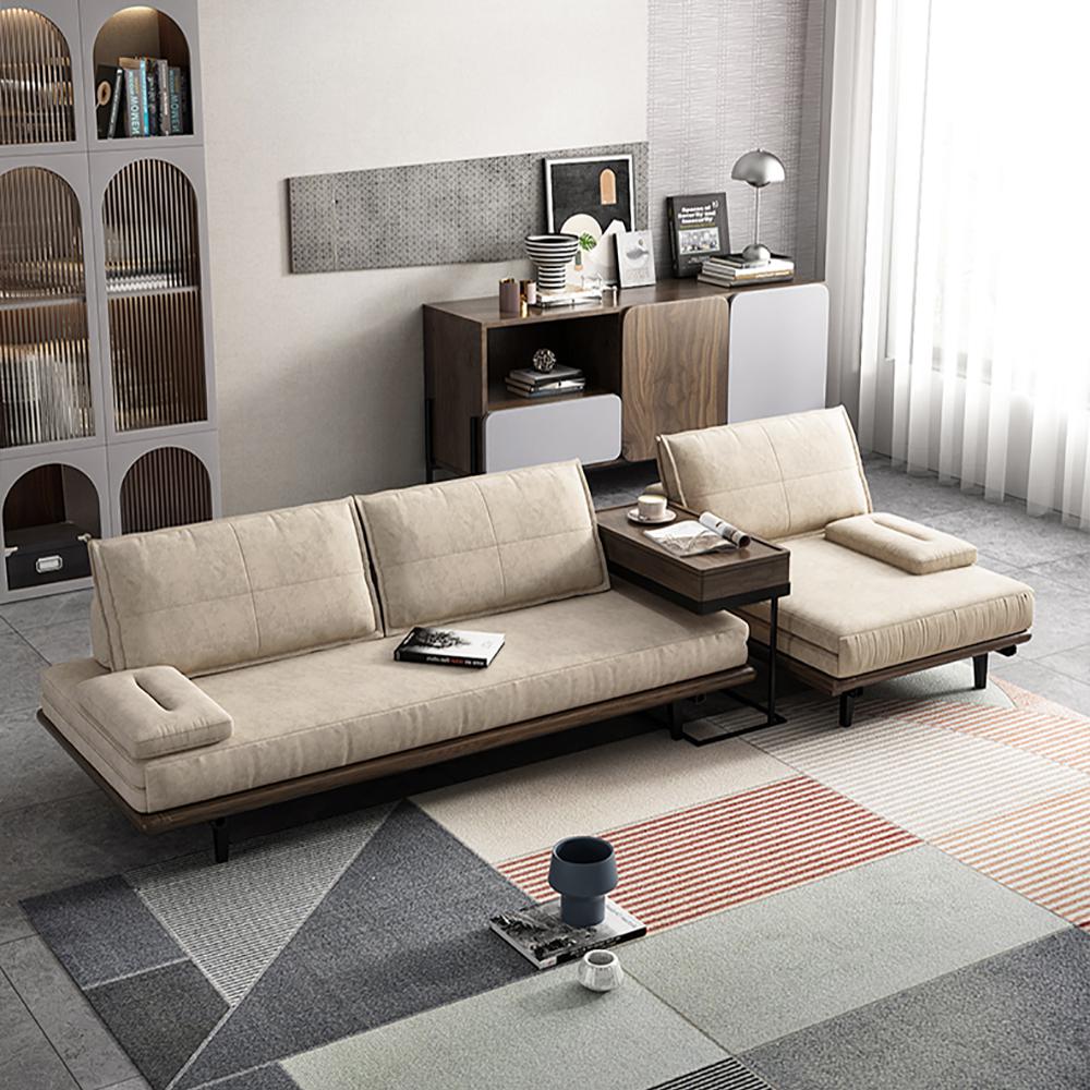 Mid-Century Modern Pull Out Sofa Bed Khaki Wood Convertible Sleeper Sofa  Cotton & Linen-Wehomz – WEHOMZ