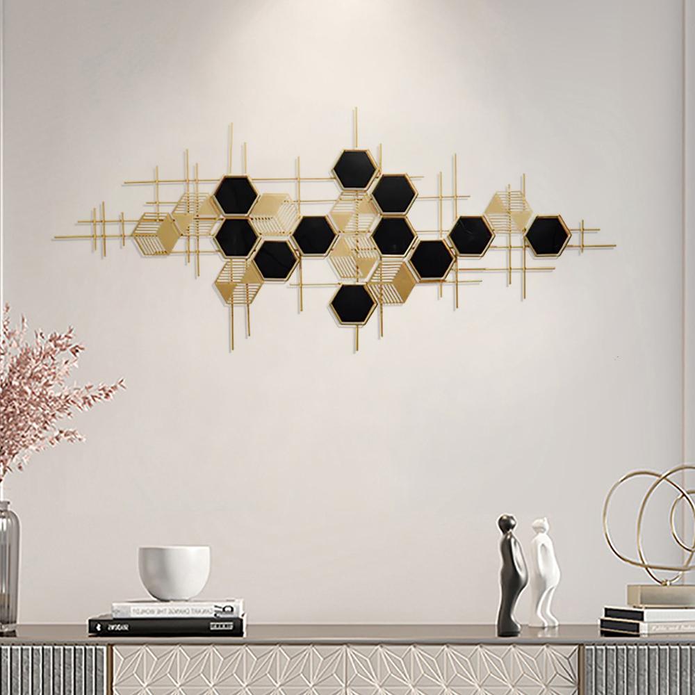 Decor Shape Art Geometric Wall Gold in Hexagon & Metal Modern Black-Wehomz