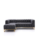 244 cm, modernes, getuftetes, gepolstertes 3-Sitzer-Sofa aus Samt, grau, mit goldenem Sockel