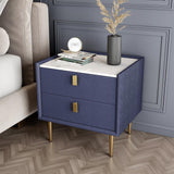 Modern 2 Drawers PU Leather Bedside Table Nightstand with Gold Metal Legs