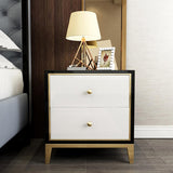 Modern Black & White MDF Nightstand with 2 Drawers and Stainless Steel Leg