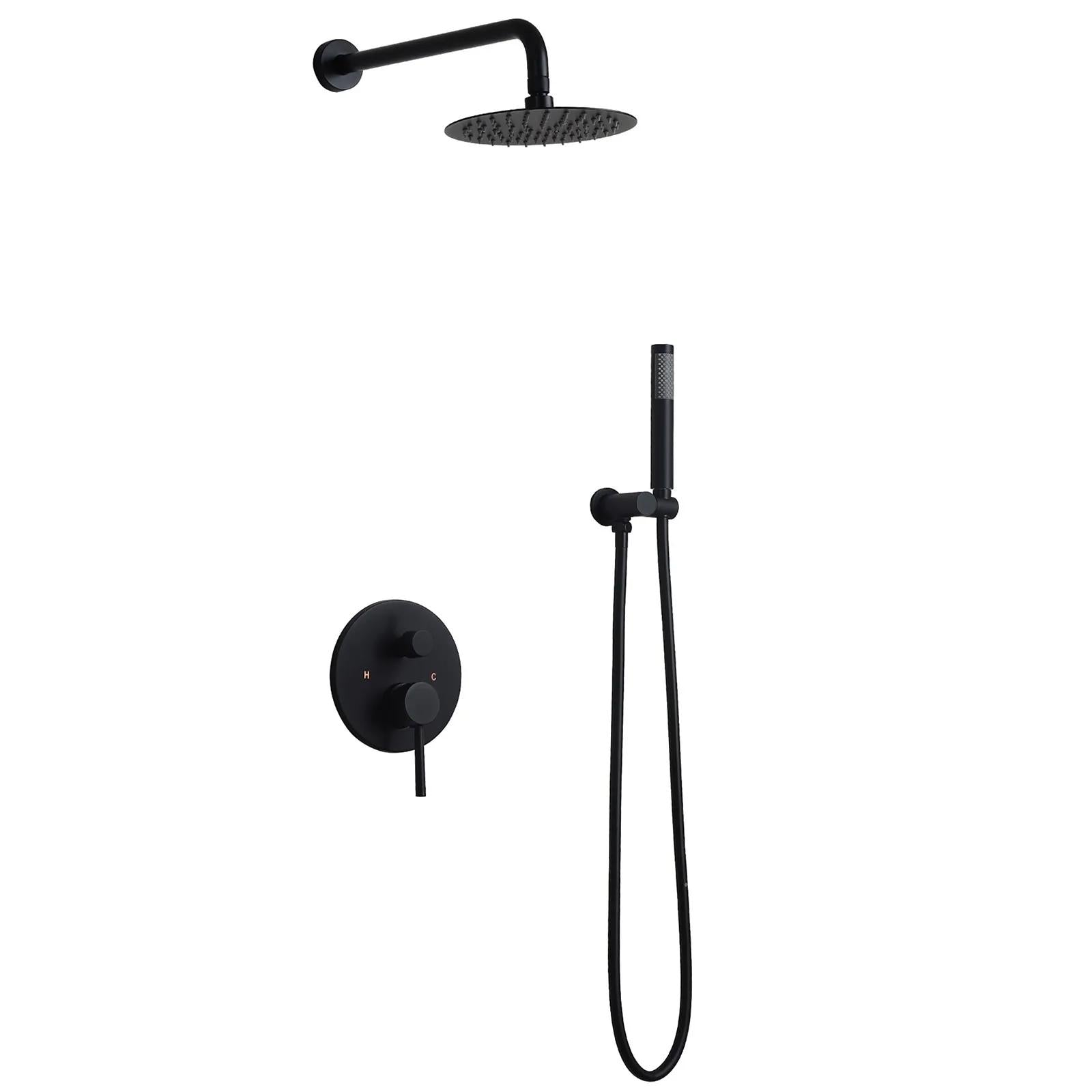 12" Matte Black Wall Mounted Rain Shower System with Rainfall Shower Head Solid Brass