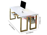 39" Modern White & Gold Rectangular Computer Desk with Drawer & Storage Shelf