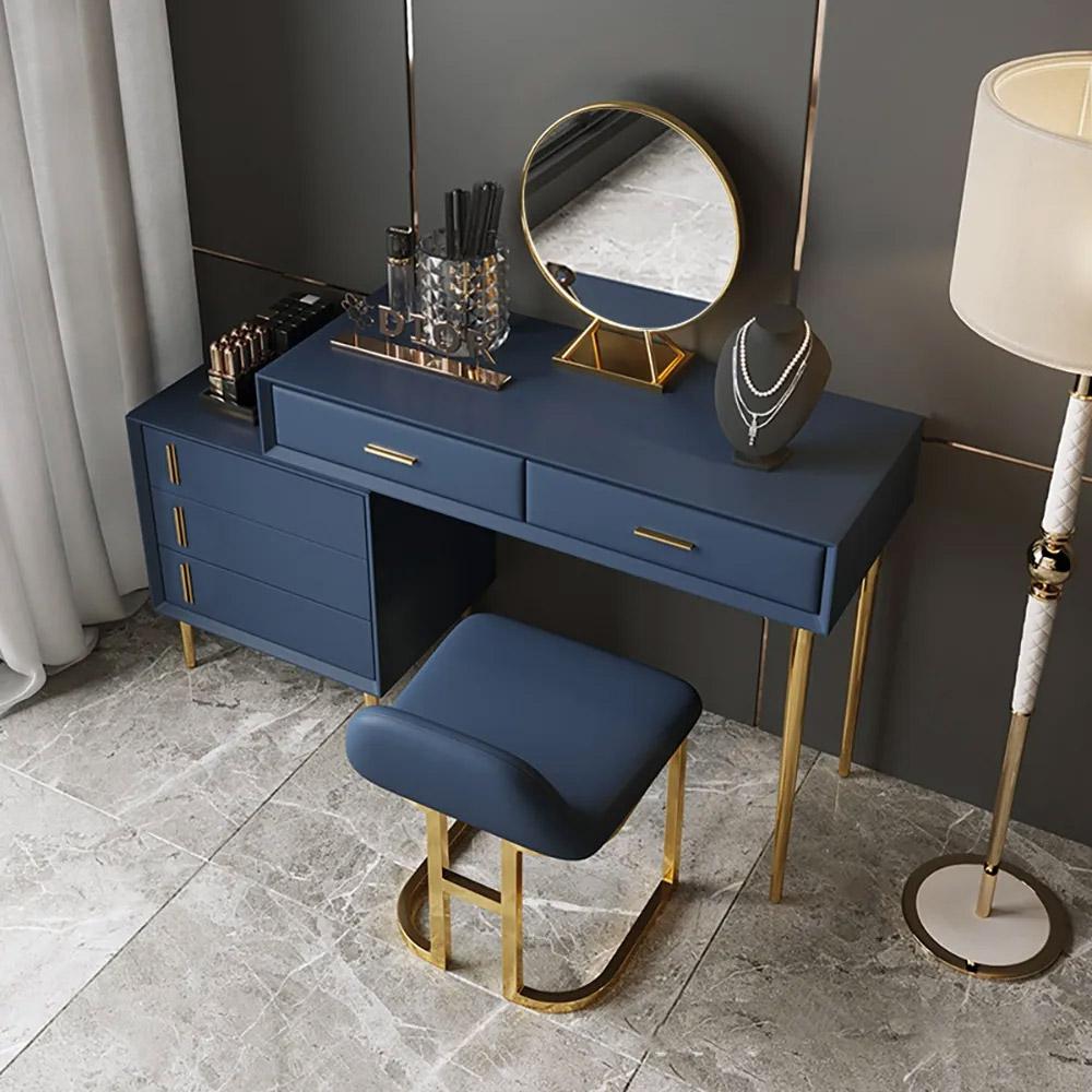 Modern Makeup Vanity Set Champagne Dressing Table with Jewelry Storage & Cabinet & Stool