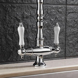 Porcelain Double Handles Single Hole Brass Kitchen Faucet in Polished Chrome