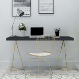39" White Rectangular Wood-Top Writing Desk for Home Office with 2 Gold Pedestal
