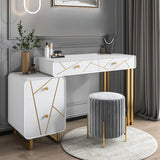 Modern White&Black Makeup Vanity Expandable Dressing Table with Cabinet