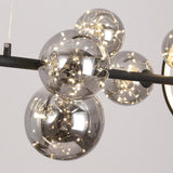 Luz de isla de cocina negra moderna de 7 luces con luces colgantes de techo con pantalla de globo de vidrio