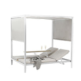 2-Person White Aluminum Outdoor Patio Daybed with Canopy & Walnut Lift Top Coffee Table