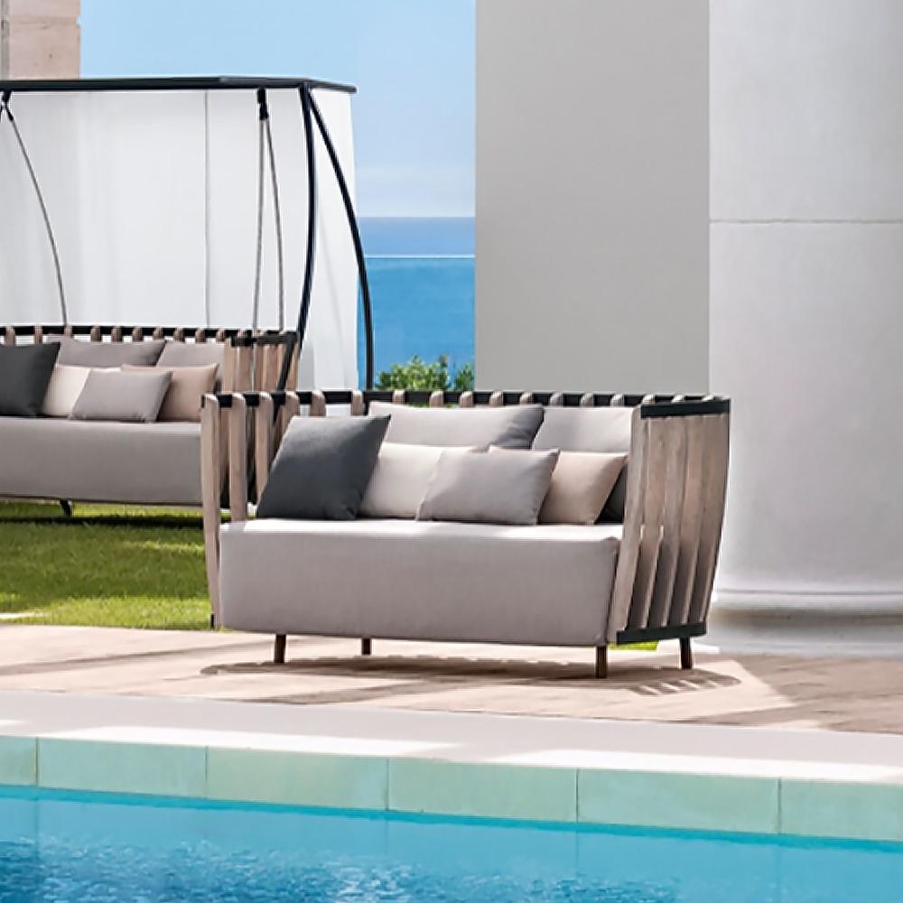2-Seater Outdoor Sofa with Ash Wood Frame and Cushion Back