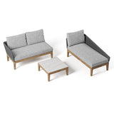 3 Pieces Aluminum & Braided Rope Outdoor Sectional Sofa Set with Coffee Table in Gray