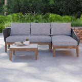 3-teiliges Sofa-Set aus Aluminium und geflochtenem Seil für den Außenbereich mit Couchtisch in Grau
