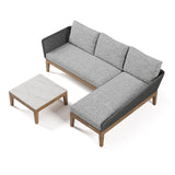 3-teiliges Sofa-Set aus Aluminium und geflochtenem Seil für den Außenbereich mit Couchtisch in Grau
