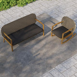 Juego de 2 sofás de teca y ratán para exteriores, mecedora de madera para patio con cojín en color natural