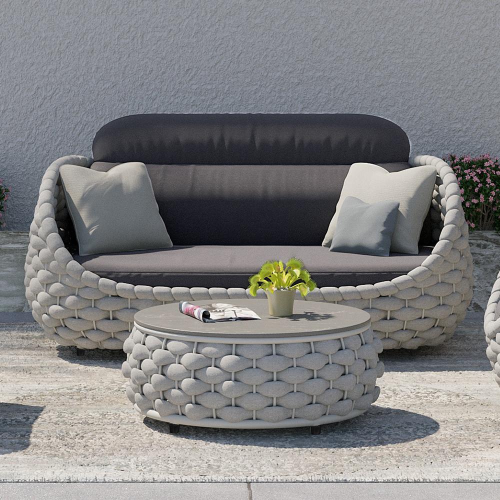 Tatta 3 Seater Modern Woven Textilene Rope Outdoor Sofa with