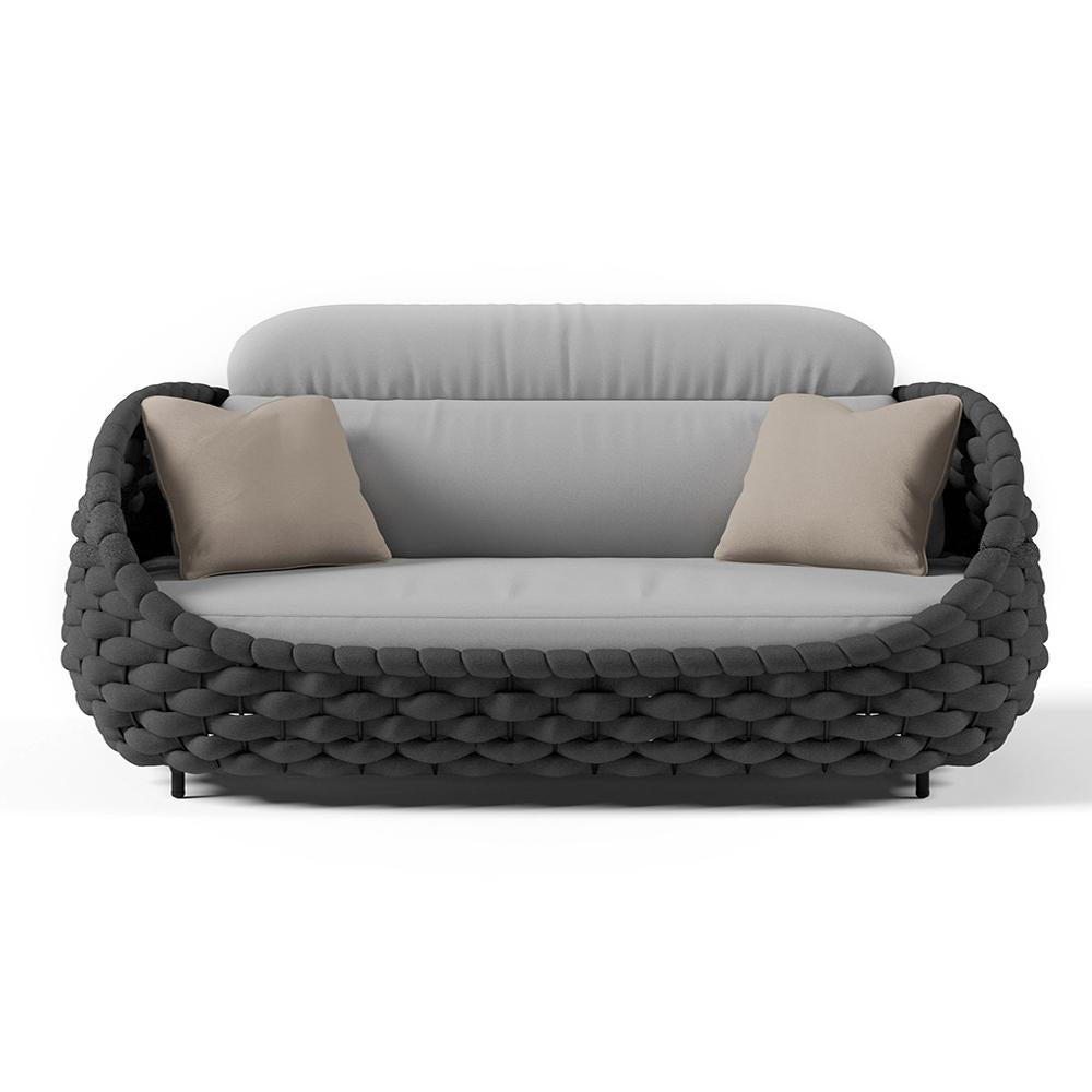 Tatta 3 Seater Modern Woven Textilene Rope Outdoor Sofa with Removable Cushion Gray