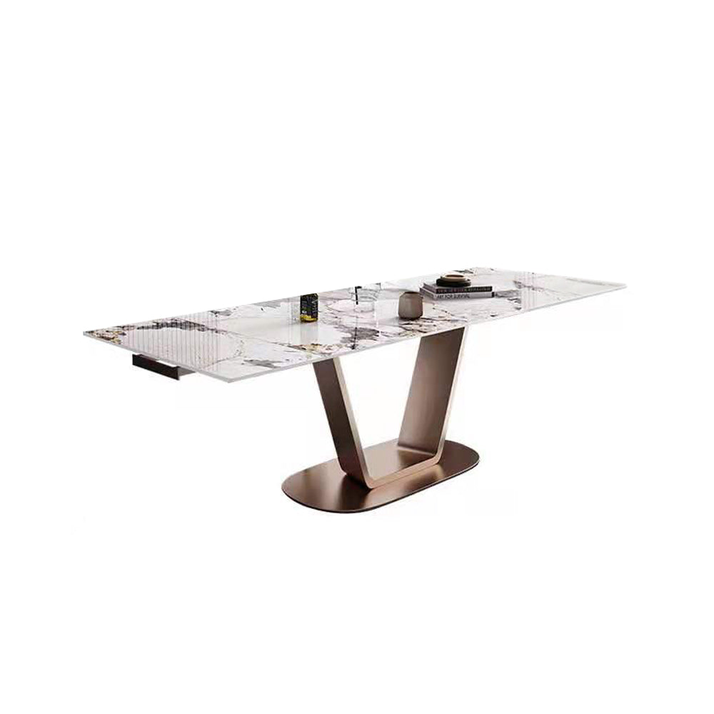 Rectangle Extendable Dining Table with Stone Top & Stainless Steel Base