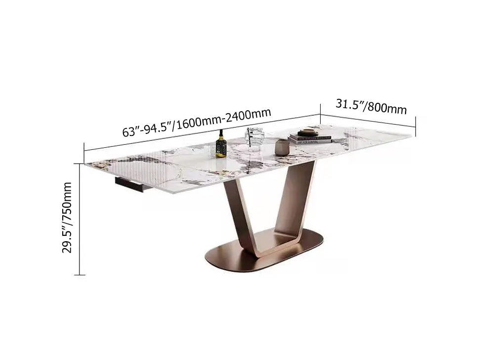 Rectangle Extendable Dining Table with Stone Top & Stainless Steel Base