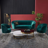 Modern Deep Green Velvet Sofa Set 3 Pieces Living Room Set 3-Seater with 2 Armchairs-Furniture,Living Room Furniture,Sectionals