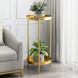 Runder Blumenständer aus Metall, 2-stufiger goldener Blumentopfständer für drinnen und draußen in klein