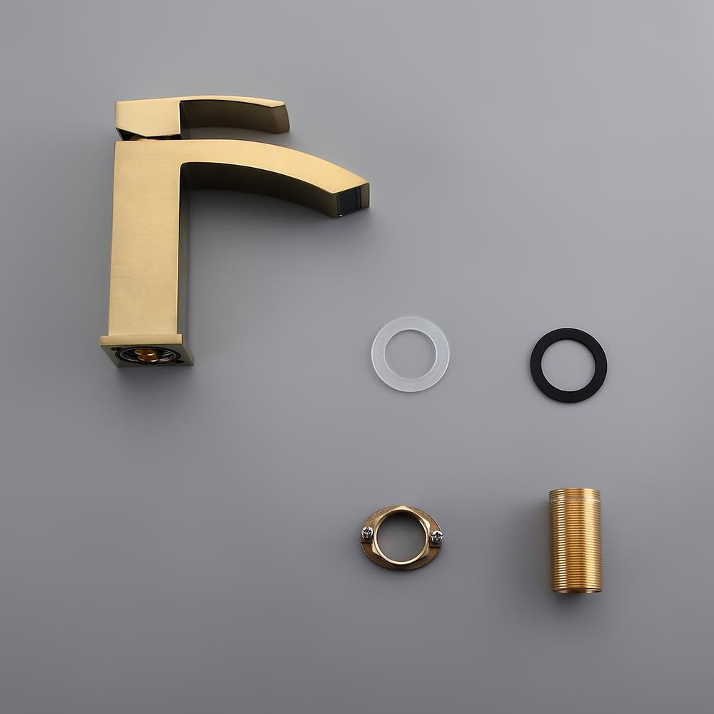 Contemporary Style Brushed Gold Single Hole Deck Mounted Bathroom Sink Faucet