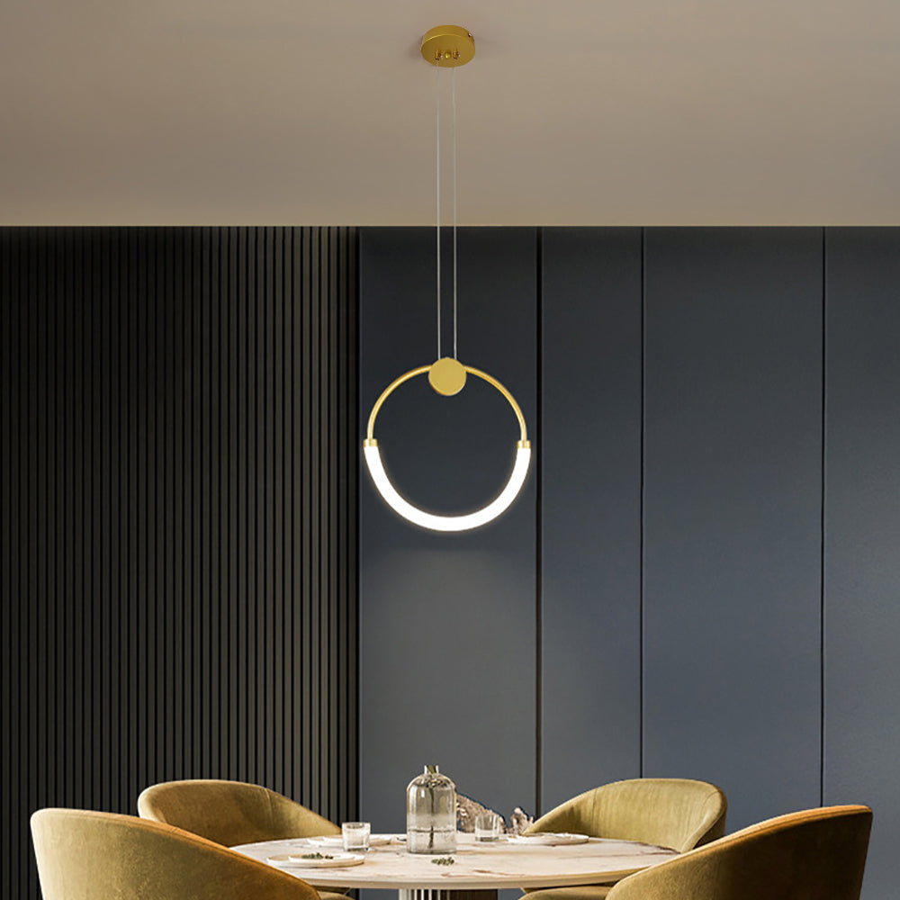Modern Minimalist Single Circle Kitchen Island Light in Gold Cool Light