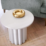 Modern White Fluted Side Table Round Wood End Table with Unique Design
