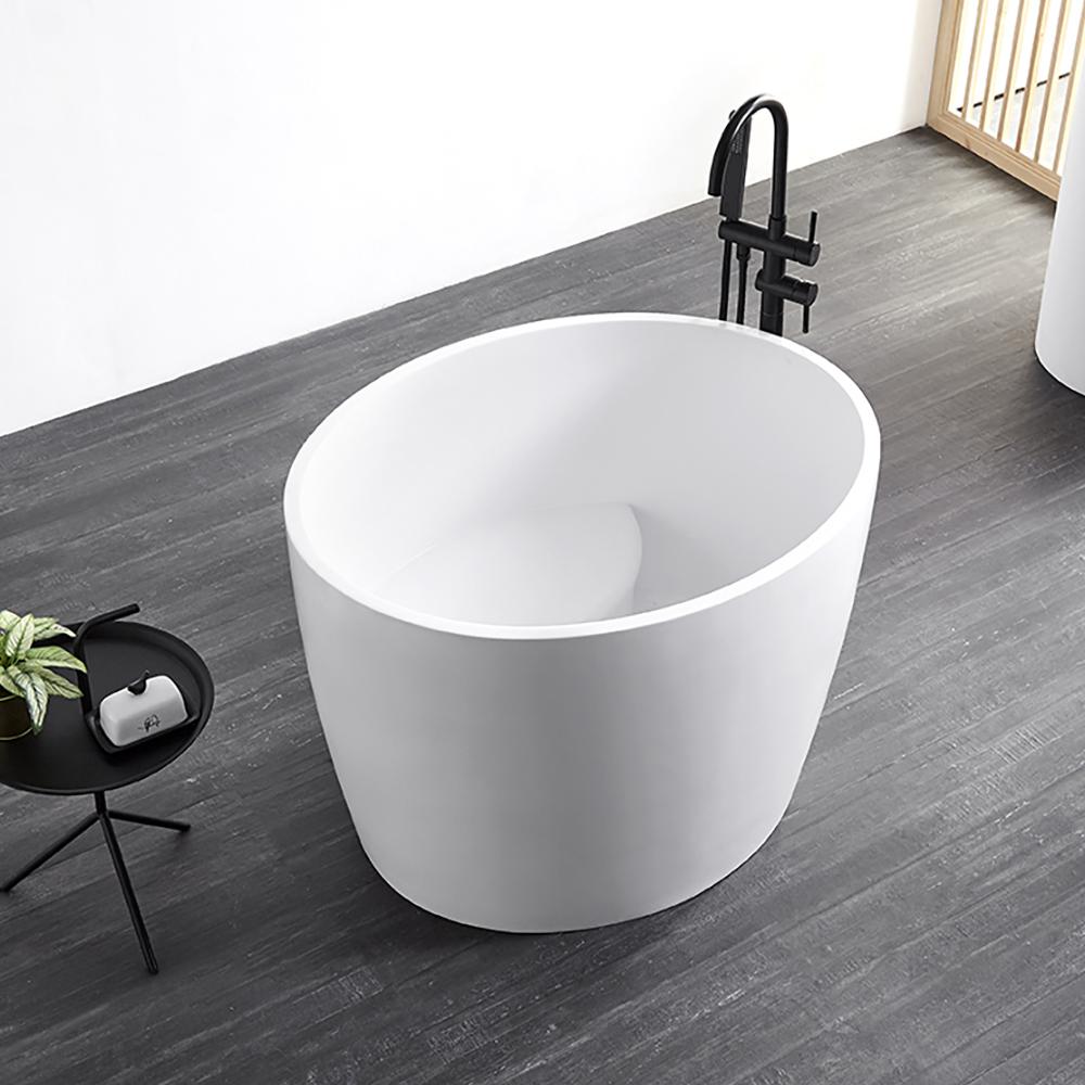 39.37" Modern Deep Oval Freestanding Matte White Stone Resin Soaking Bathtub