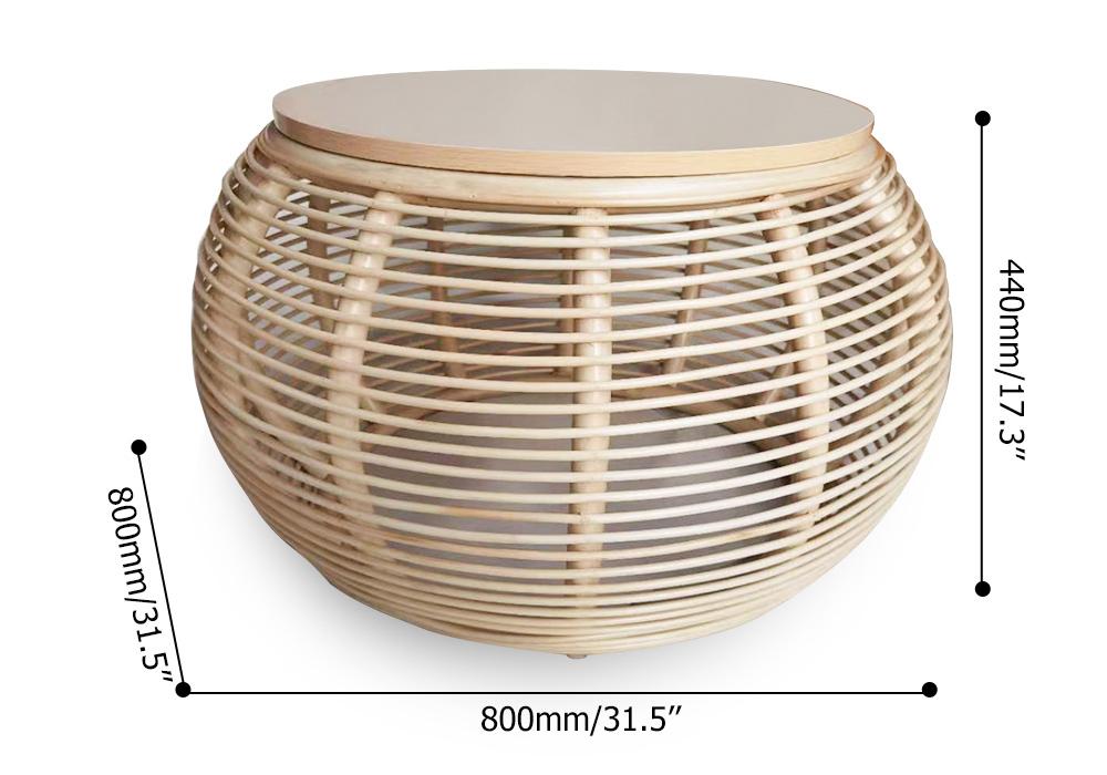31.5" Boho Natural Round Patio Rattan Coffee Table with Wood-Top