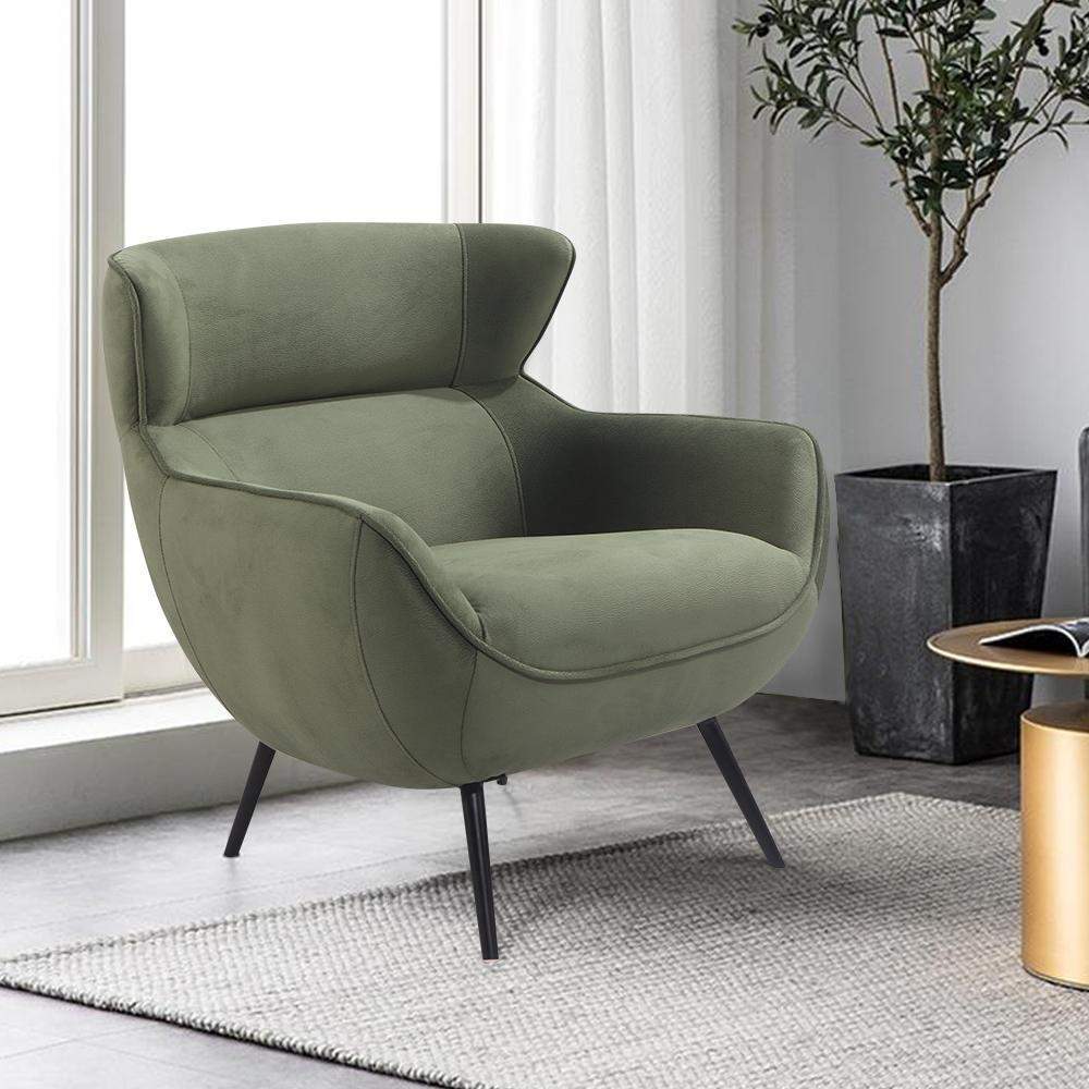 Modern Wingback Chair Accent Armchair Green Fabric Upholstered Pump Seat Metal Legs-Chairs &amp; Recliners,Furniture,Living Room Furniture