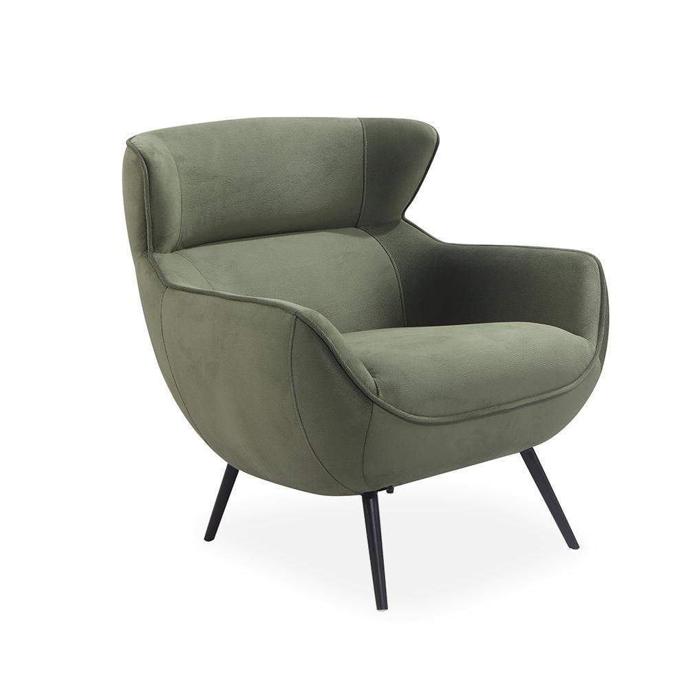 Modern Wingback Chair Accent Armchair Green Fabric Upholstered Pump Seat Metal Legs-Chairs &amp; Recliners,Furniture,Living Room Furniture