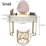 Nordic White Oval Glossy Makeup Vanity with 2 Drawers & Rotatable Mirror & Stool