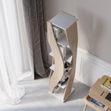 5-Tier Geometric Bookshelf Curved Shape Industrial Bookcase in Walnut & Black Rotating