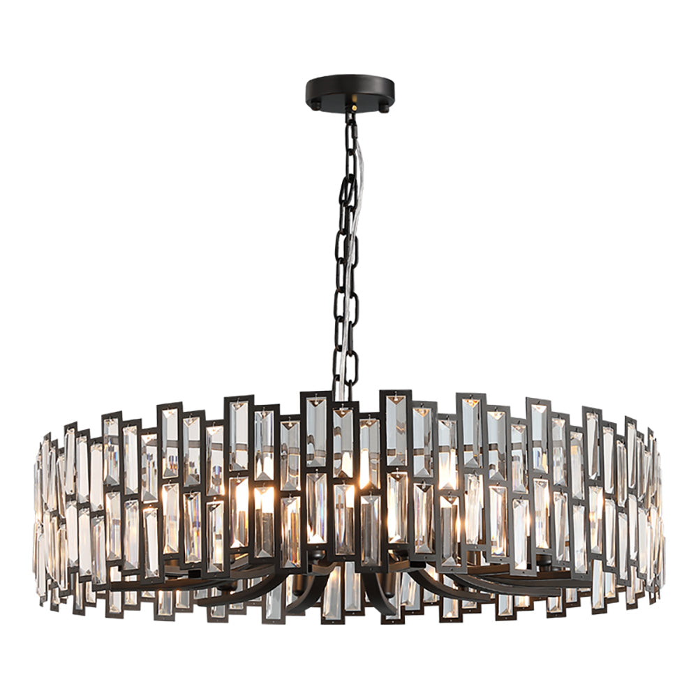 Modern Geometric Crystal Chandelier 14-Light with Adjustable Chain in Black