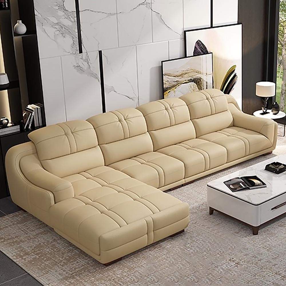 145.7" Modern Beige Sectional Sofas in L-Shaped with Left Chaise & Upholster-Furniture,Living Room Furniture,Sectionals
