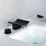 Grop Matte Black cascade de salle de bain répandue Robinet de lavabo double