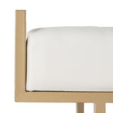 Banco moderno tapizado en piel sintética blanca de 31.5'' con patas de metal dorado