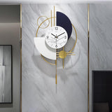 Reloj de pared redondo 3D Reloj de casa de metal silencioso geométrico con péndulo dorado