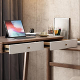 Moderner I-förmiger Schreibtisch Einziehbarer und ausziehbarer Eckschreibtisch aus Nussholz mit Stauraum und 2 Schubladen