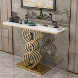 White Narrow Console Table Marble Top Entryway Table with Metal Base