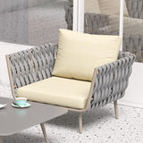 33.9" Wide Modern Aluminum Outdoor Patio Sofa with Cushion in Gray & Beige
