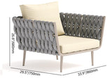 33.9" Wide Modern Aluminum Outdoor Patio Sofa with Cushion in Gray & Beige