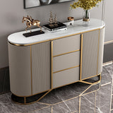 White Buffet Faux Marble Top Modern Sideboard with Stainless Steel Base