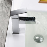 Modern Single Handle One Hole Waterfall Bathroom Sink Faucet Solid Brass in Matte Black