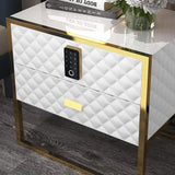 White 2 Drawers Bedroom Nightstand with Electronic Lock Stainless Steel Base