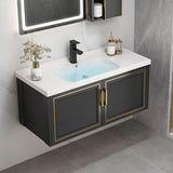 36" Black Floating Bathroom Vanity Set Drop-In Ceramic Sink with Cabinet